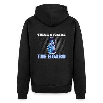 Schach Think Outside - Unisex Premium Bio Zip Hoodie - Schwarz - Hinten - Nico (187cm)