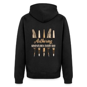 Author Adventures - Unisex Premium Organic Zip Hoodie - black - Back - Nico (187cm)