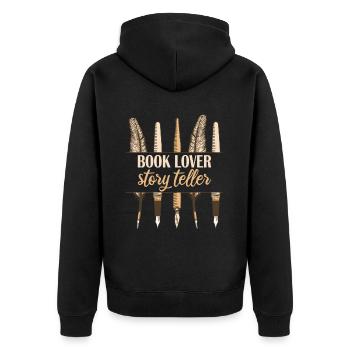 Autor Story Teller - Unisex Premium Bio Zip Hoodie - Schwarz - Hinten - Nico (187cm)