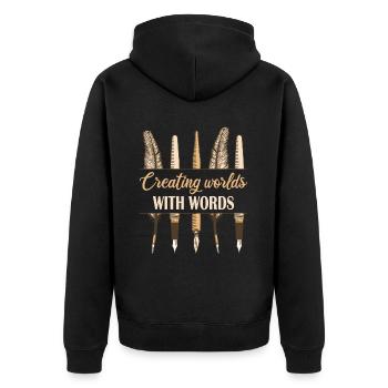 Author Creating Worlds - Unisex Premium Organic Zip Hoodie - black - Back - Nico (187cm)