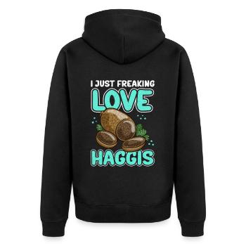 Haggis schottisches Gericht Geschenk - Unisex Premium Bio Zip Hoodie - Schwarz - Hinten - Nico (187cm)