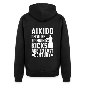 Aikido because kicks are so last century - Unisex Premium Organic Zip Hoodie - black - Back - Nico (187cm)