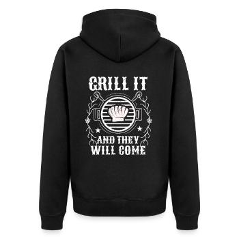 BBQ -Raucher Fleisch Grillen Lustiger - Unisex Premium Bio Zip Hoodie - Schwarz - Hinten - Nico (187cm)