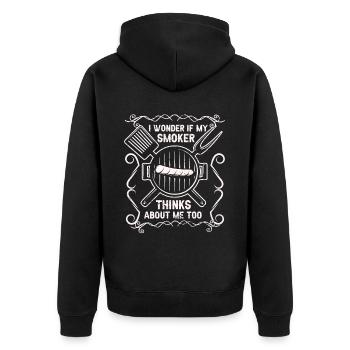 BBQ -Raucher Fleisch Grillen Lustiger - Unisex Premium Bio Zip Hoodie - Schwarz - Hinten - Nico (187cm)