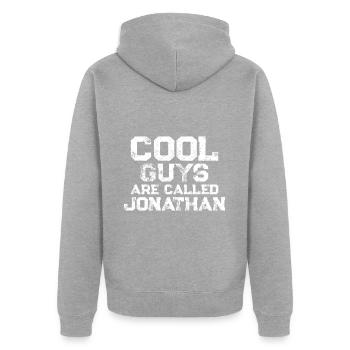 Cool guys are called Jonathan - Unisex Premium Bio Zip Hoodie - Grau meliert - Hinten - Nico (187cm)