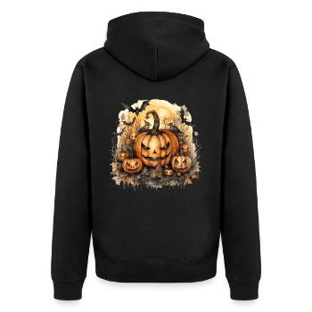 Spooky Halloween Pumpkin Watercolor Jack O Lantern - Unisex Premium Bio Zip Hoodie - Schwarz - Hinten - Nico (187cm)