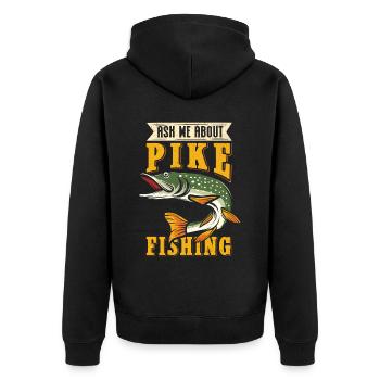 Hecht Angeln Hechtangeln Angler Fischen Geschenk - Unisex Premium Bio Zip Hoodie - Schwarz - Hinten - Nico (187cm)