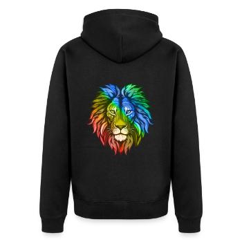 Löwe Kopf Bunt - Unisex Premium Bio Zip Hoodie - Schwarz - Hinten - Nico (187cm)