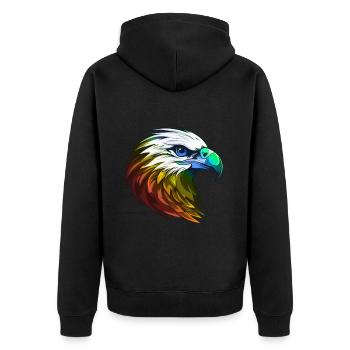 Adler Kopf Bunt - Unisex Premium Bio Zip Hoodie - Schwarz - Hinten - Nico (187cm)