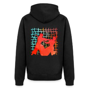 Aikido - Unisex Premium Bio Zip Hoodie - Schwarz - Hinten - Nico (187cm)