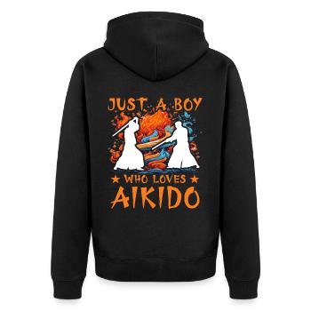 Just a Boy who loves Aikido - Unisex Premium Organic Zip Hoodie - black - Back - Nico (187cm)