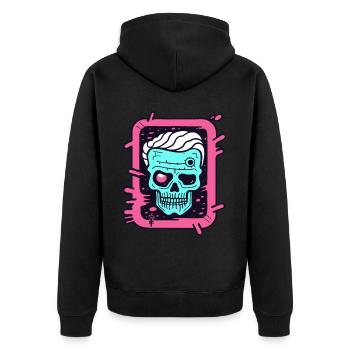 Pop Farbe Kunst: Verspielter alter Totenkopf - Unisex Premium Bio Zip Hoodie - Schwarz - Hinten - Nico (187cm)
