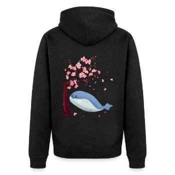 Sacabambaspis Fish Meme Sakura Cherry Blossom - Unisex Premium Organic Zip Hoodie - black - Back - Nico (187cm)