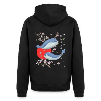 Sacabambaspis Fish Meme Sakura Cherry Blossom - Unisex Premium Organic Zip Hoodie - black - Back - Nico (187cm)