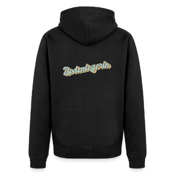 Parkett-Teppich Abschluss-Geschenk Bodenlegerin - Unisex Premium Bio Zip Hoodie - Schwarz - Hinten - Nico (187cm)