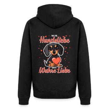 Hundeliebe Wahre Liebe - Lustige Dackel Liebe - Unisex Premium Bio Zip Hoodie - Schwarz - Hinten - Nico (187cm)