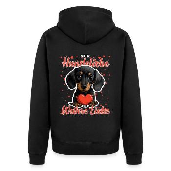 Hundeliebe Wahre Liebe - Lustige Dackel Liebe - Unisex Premium Bio Zip Hoodie - Schwarz - Hinten - Nico (187cm)
