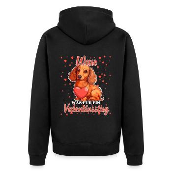 Wau Was für ein Valentinstag Lustiger Dackel Liebe - Unisex Premium Bio Zip Hoodie - Schwarz - Hinten - Nico (187cm)