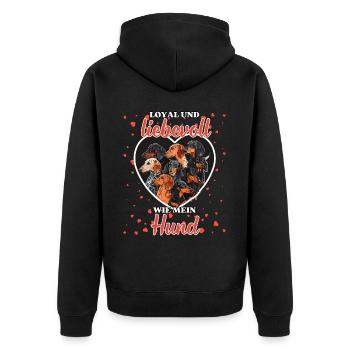Loyal und liebevoll Hund - Lustiger Dackel Liebe - Unisex Premium Bio Zip Hoodie - Schwarz - Hinten - Nico (187cm)