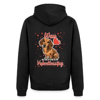 Wau Was für ein Valentinstag Lustiger Dackel Liebe - Unisex Premium Bio Zip Hoodie - Schwarz - Hinten - Nico (187cm)