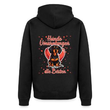 Hunde Umarmungen sind die Besten - Dackel Liebe - Unisex Premium Bio Zip Hoodie - Schwarz - Hinten - Nico (187cm)