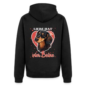 Liebe hat vier Beine - Lustige Dackel Liebe - Unisex Premium Bio Zip Hoodie - Schwarz - Hinten - Nico (187cm)