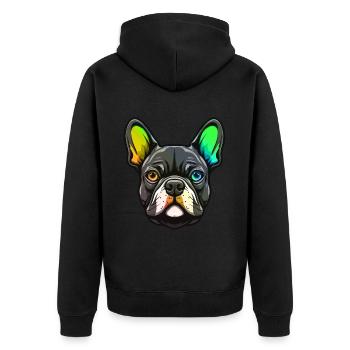 Französische Bulldogge Hund Kopf Bunt - Unisex Premium Bio Zip Hoodie - Schwarz - Hinten - Nico (187cm)