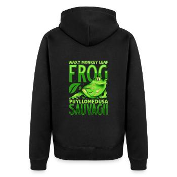 Green Maki Frog - Unisex Premium Organic Zip Hoodie - black - Back - Nico (187cm)