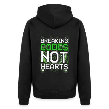Ethical Hacker Breaking Codes Not Hearts - Unisex Premium Bio Zip Hoodie - Schwarz - Hinten - Nico (187cm)