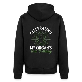 Organ 1 Jahr Transplantation Organspende - Unisex Premium Bio Zip Hoodie - Schwarz - Hinten - Nico (187cm)