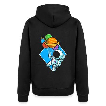 Astronaut Holding Planet Balloons Solar System - Unisex Premium Organic Zip Hoodie - black - Back - Nico (187cm)