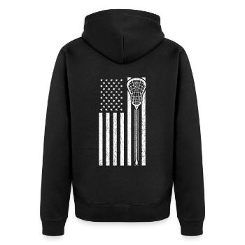 Lacrosse USA Flag - Unisex Premium Organic Zip Hoodie - black - Back - Nico (187cm)