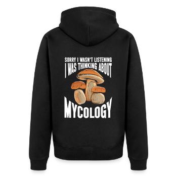 Pilz Mykologie Mykologe Sammler - Unisex Premium Bio Zip Hoodie - Schwarz - Hinten - Nico (187cm)