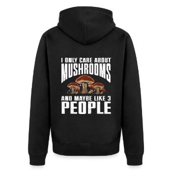 Pilz Mykologie Mykologe Sammler - Unisex Premium Bio Zip Hoodie - Schwarz - Hinten - Nico (187cm)