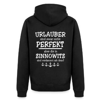 Zinnowitz Sprüche - Unisex Premium Bio Zip Hoodie - Schwarz - Hinten - Nico (187cm)