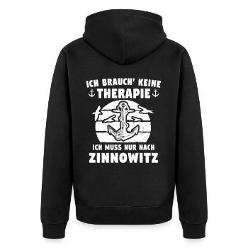 Zinnowitz Sprüche - Unisex Premium Bio Zip Hoodie - Schwarz - Hinten - Nico (187cm)