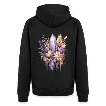 Magic Watercolor Crystal Witchy Amethyst Floral Bo - Unisex Premium Bio Zip Hoodie - Schwarz - Hinten - Nico (187cm)