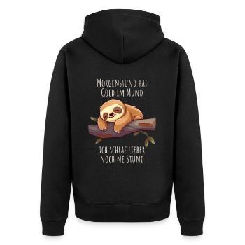 Ich schlaf weiter - Faultier Schlafshirt Damen - Unisex Premium Bio Zip Hoodie - Schwarz - Hinten - Nico (187cm)