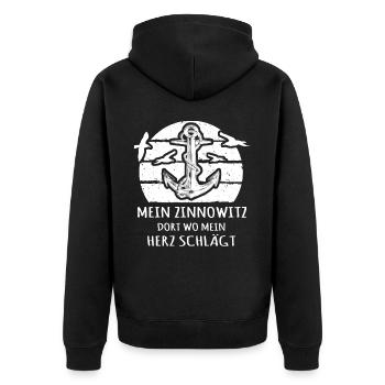 Zinnowitz Spruch - Unisex Premium Bio Zip Hoodie - Schwarz - Hinten - Nico (187cm)