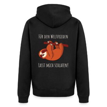 Lasst mich schlafen - Faultier Schlafshirt Damen - Unisex Premium Bio Zip Hoodie - Schwarz - Hinten - Nico (187cm)