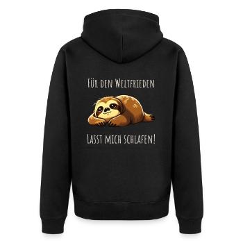 Lasst mich schlafen - Faultier Schlafshirt Damen - Unisex Premium Bio Zip Hoodie - Schwarz - Hinten - Nico (187cm)