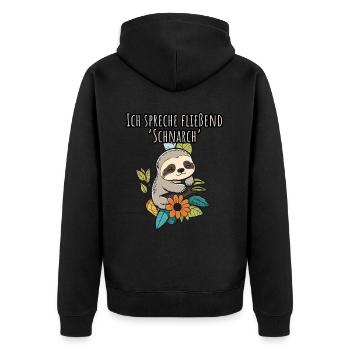 Fließend Schnarch - Faultier Schlafshirt Damen - Unisex Premium Bio Zip Hoodie - Schwarz - Hinten - Nico (187cm)