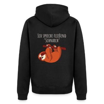 Fließend Schnarch - Faultier Schlafshirt Damen - Unisex Premium Bio Zip Hoodie - Schwarz - Hinten - Nico (187cm)
