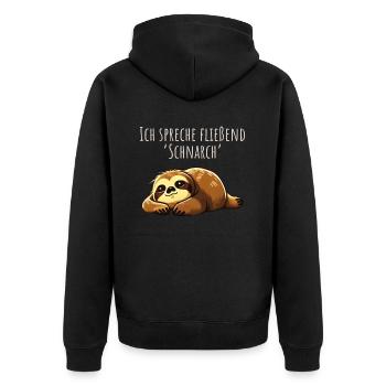 Fließend Schnarch - Faultier Schlafshirt Damen - Unisex Premium Bio Zip Hoodie - Schwarz - Hinten - Nico (187cm)