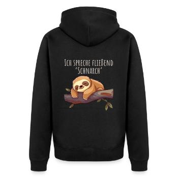 Fließend Schnarch - Faultier Schlafshirt Damen - Unisex Premium Bio Zip Hoodie - Schwarz - Hinten - Nico (187cm)
