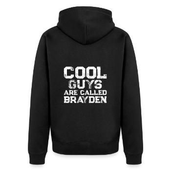 Cool guys are called Brayden - Unisex Premium Organic Zip Hoodie - black - Back - Nico (187cm)