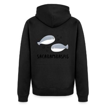 Fish Meme Couple - Unisex Premium Organic Zip Hoodie - black - Back - Nico (187cm)