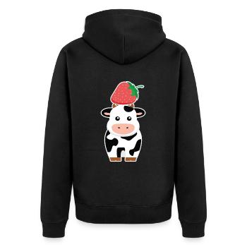 Erdbeeren Kuh Kühe Bauer Kinder - Unisex Premium Bio Zip Hoodie - Schwarz - Hinten - Nico (187cm)