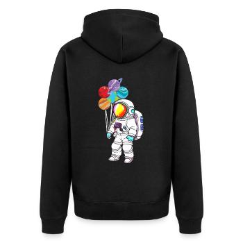 Astronaut Holding Planet Ballons Sonnensystem - Unisex Premium Bio Zip Hoodie - Schwarz - Hinten - Nico (187cm)
