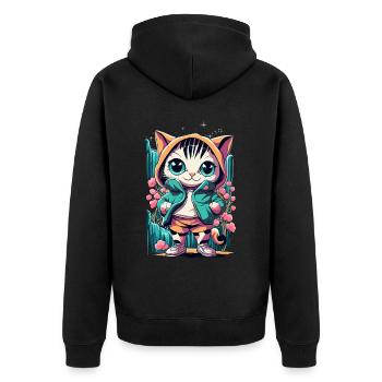 chaton kawaii mignon japon - Veste à capuche bio Premium Unisexe - noir - Dos - Nico (187cm)